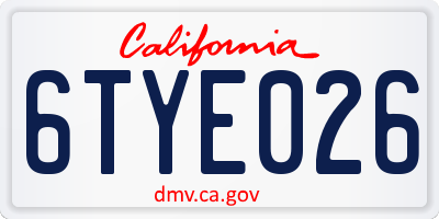 CA license plate 6TYE026