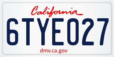 CA license plate 6TYE027