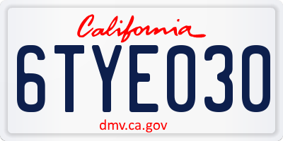CA license plate 6TYE030