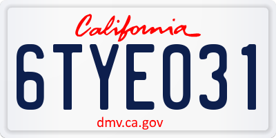 CA license plate 6TYE031