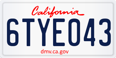 CA license plate 6TYE043