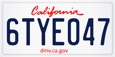 CA license plate 6TYE047