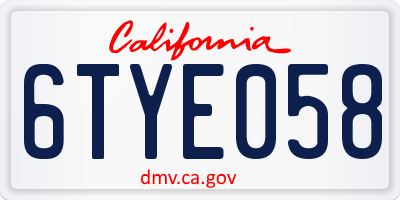 CA license plate 6TYE058
