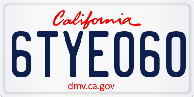 CA license plate 6TYE060