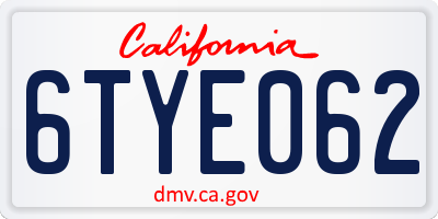 CA license plate 6TYE062