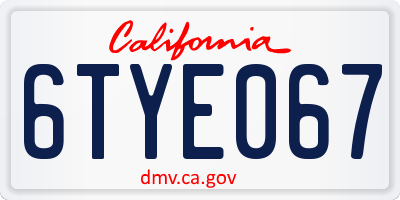 CA license plate 6TYE067