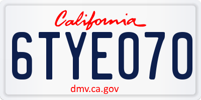 CA license plate 6TYE070