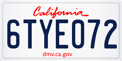 CA license plate 6TYE072