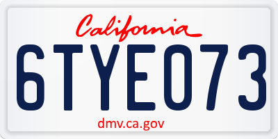 CA license plate 6TYE073