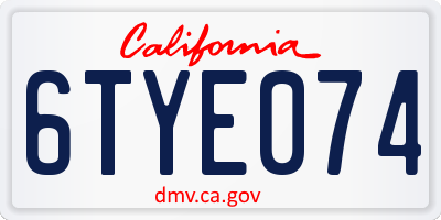 CA license plate 6TYE074