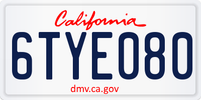CA license plate 6TYE080