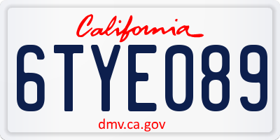 CA license plate 6TYE089