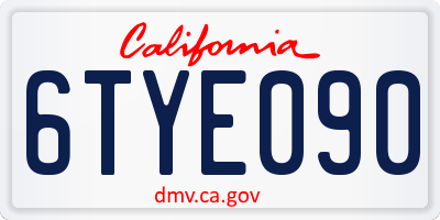 CA license plate 6TYE090