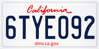CA license plate 6TYE092