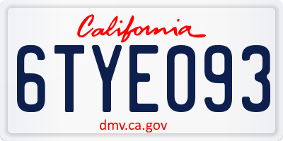 CA license plate 6TYE093