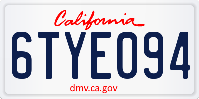 CA license plate 6TYE094