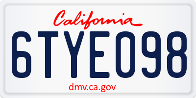 CA license plate 6TYE098