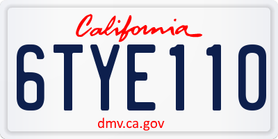 CA license plate 6TYE110