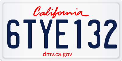 CA license plate 6TYE132