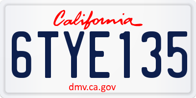 CA license plate 6TYE135