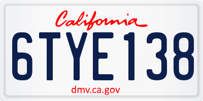 CA license plate 6TYE138