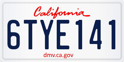 CA license plate 6TYE141