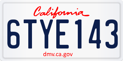 CA license plate 6TYE143