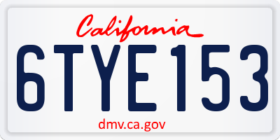 CA license plate 6TYE153