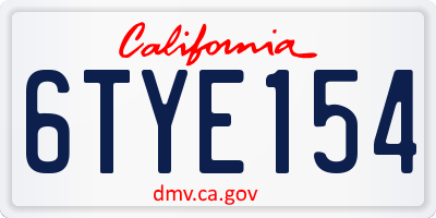 CA license plate 6TYE154