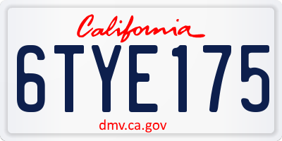 CA license plate 6TYE175
