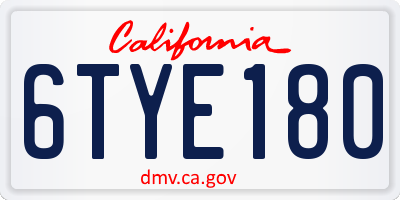 CA license plate 6TYE180