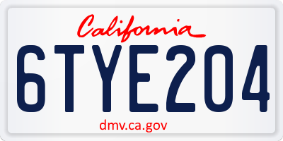 CA license plate 6TYE204