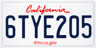 CA license plate 6TYE205
