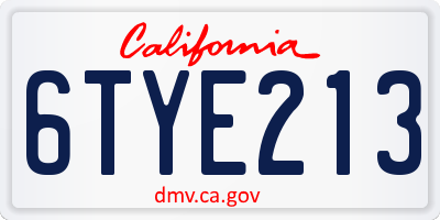 CA license plate 6TYE213