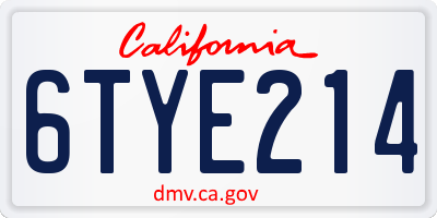 CA license plate 6TYE214