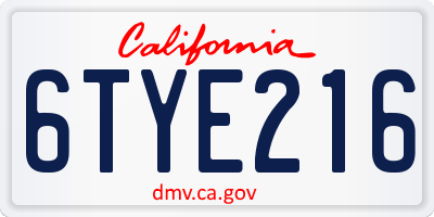 CA license plate 6TYE216