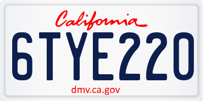 CA license plate 6TYE220