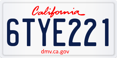 CA license plate 6TYE221