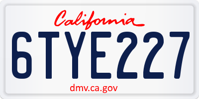 CA license plate 6TYE227