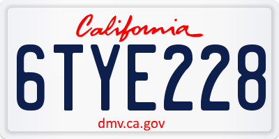 CA license plate 6TYE228