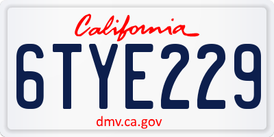 CA license plate 6TYE229