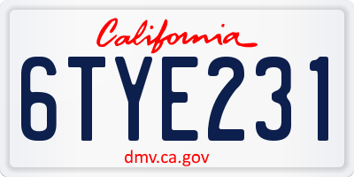 CA license plate 6TYE231