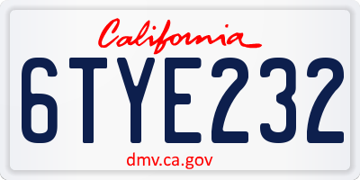 CA license plate 6TYE232