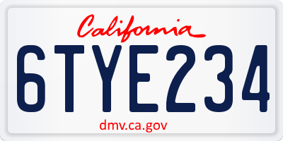 CA license plate 6TYE234