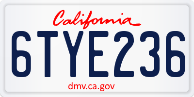 CA license plate 6TYE236