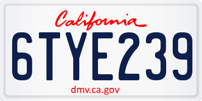 CA license plate 6TYE239