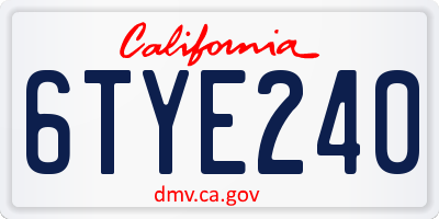 CA license plate 6TYE240