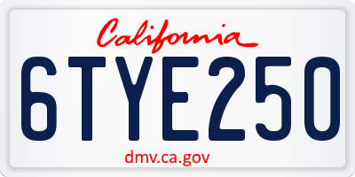 CA license plate 6TYE250