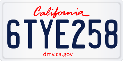 CA license plate 6TYE258