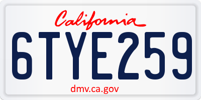 CA license plate 6TYE259